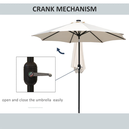 2.7m Patio Garden Umbrella Outdoor Parasol with Tilt Crank and 24 LEDs Lights (Cream)