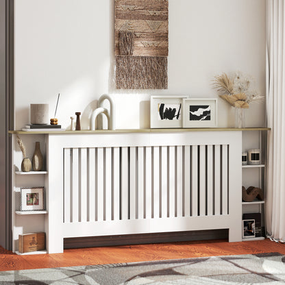 Radiator Cover with Open Storage Shelves, Vertical Slatted Cabinet Shelf Heater Cover for Living Room, Hallway, Extra Large