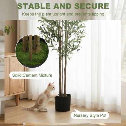Decorative Artificial Plant, 175 cm Silk Olive Tree with 787 Leaves in Cement Pot, Fake Plant