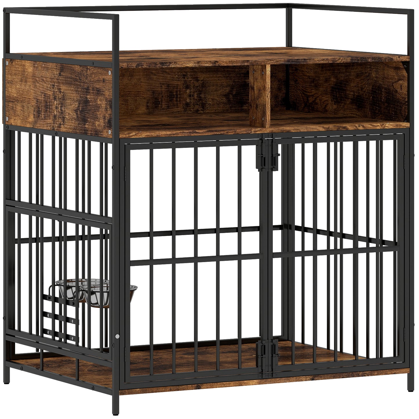 Dog Crate Furniture, Dog Cage with Rotatable Feeding Station and Storage Shelves, End Side Table Indoor Pet Kenne