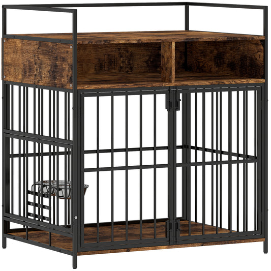 Dog Crate Furniture, Dog Cage with Rotatable Feeding Station and Storage Shelves, End Side Table Indoor Pet Kenne