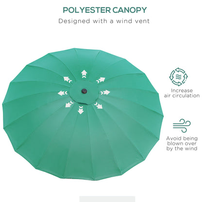 2.5m Shanghai Garden Parasol Umbrella with Crank & Tilt, Adjustable Outdoor Sun Shade, Green