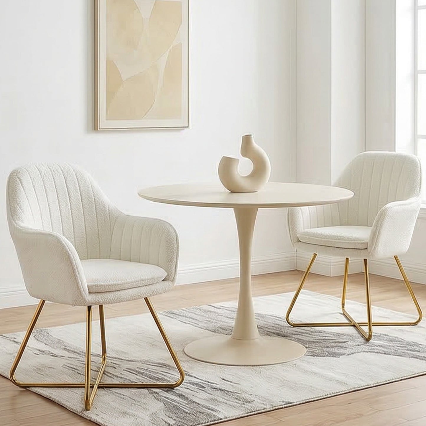 Set of Two Boucle Dining Chairs - Cream