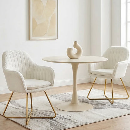 Set of Two Boucle Dining Chairs - Cream