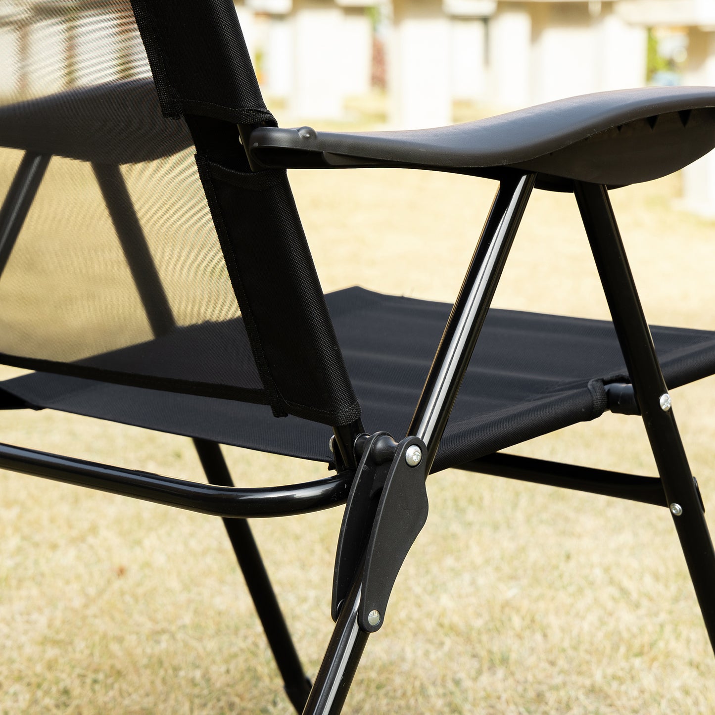 Set of 2 Portable Folding Recliner Metal Outdoor Patio Chaise Lounge Chairs with Adjustable Backrest, Black