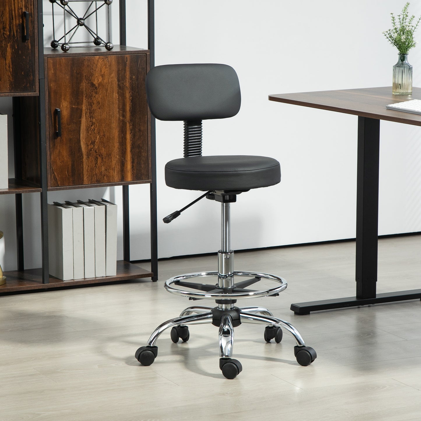 Drafting Chair, Office Chair with Backrest and Adjustable Footrest, Height Adjustable Stool