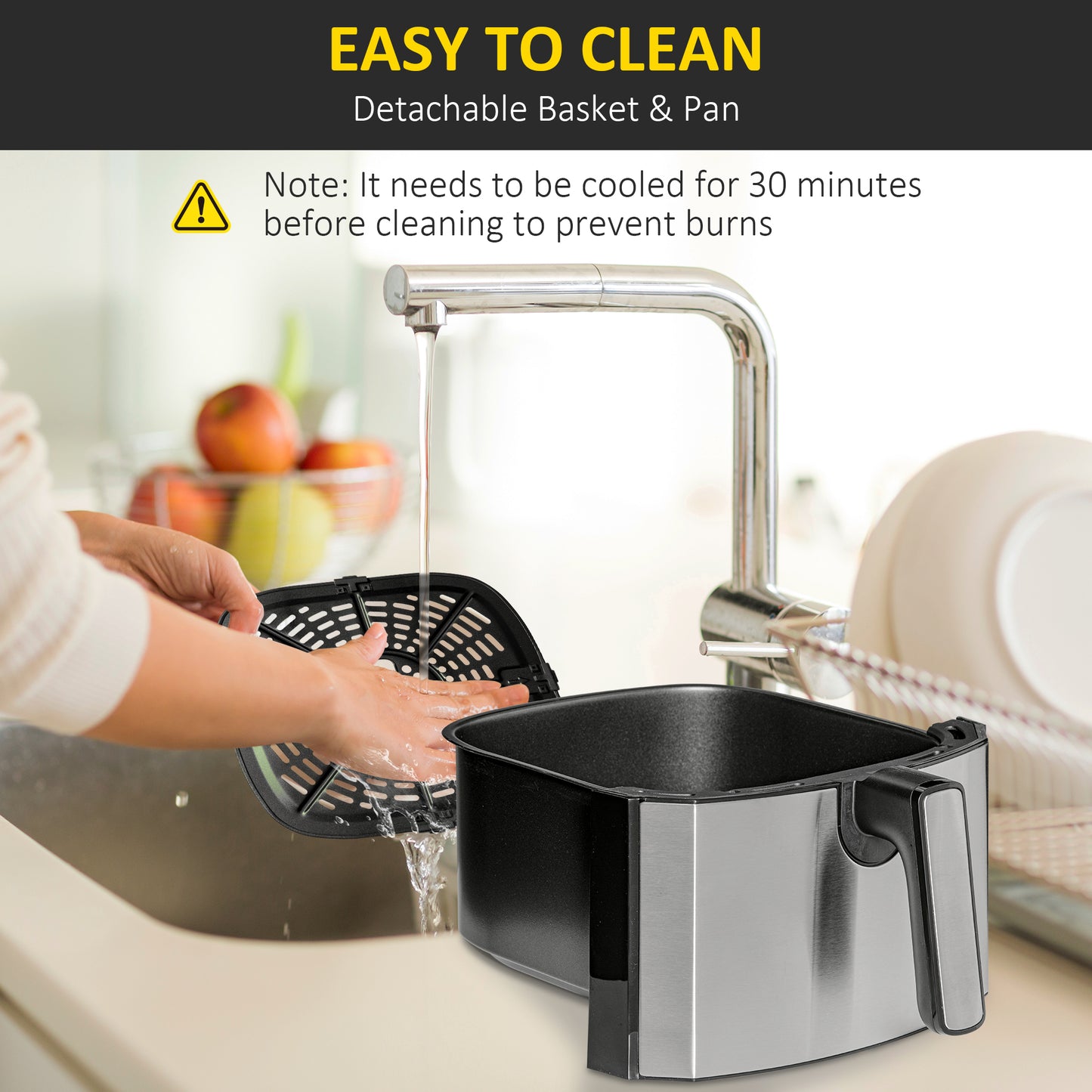 6.5L Single Basket Air Fryer, 80-200°C Temperature, Black and Grey