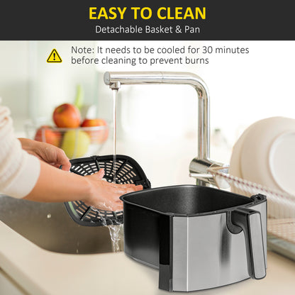 6.5L Single Basket Air Fryer, 80-200°C Temperature, Black and Grey