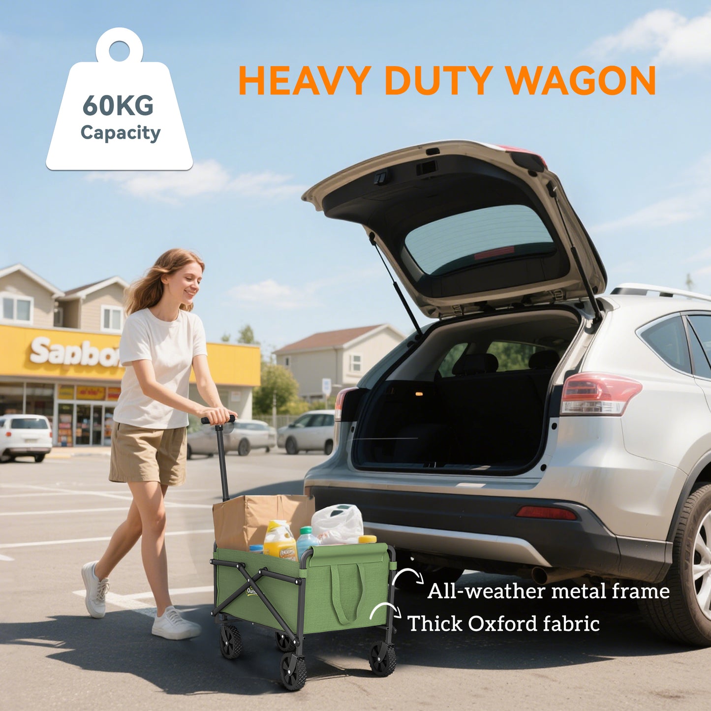 62L Festival Trolley on Wheels, Portable Small Folding Trolley Cart