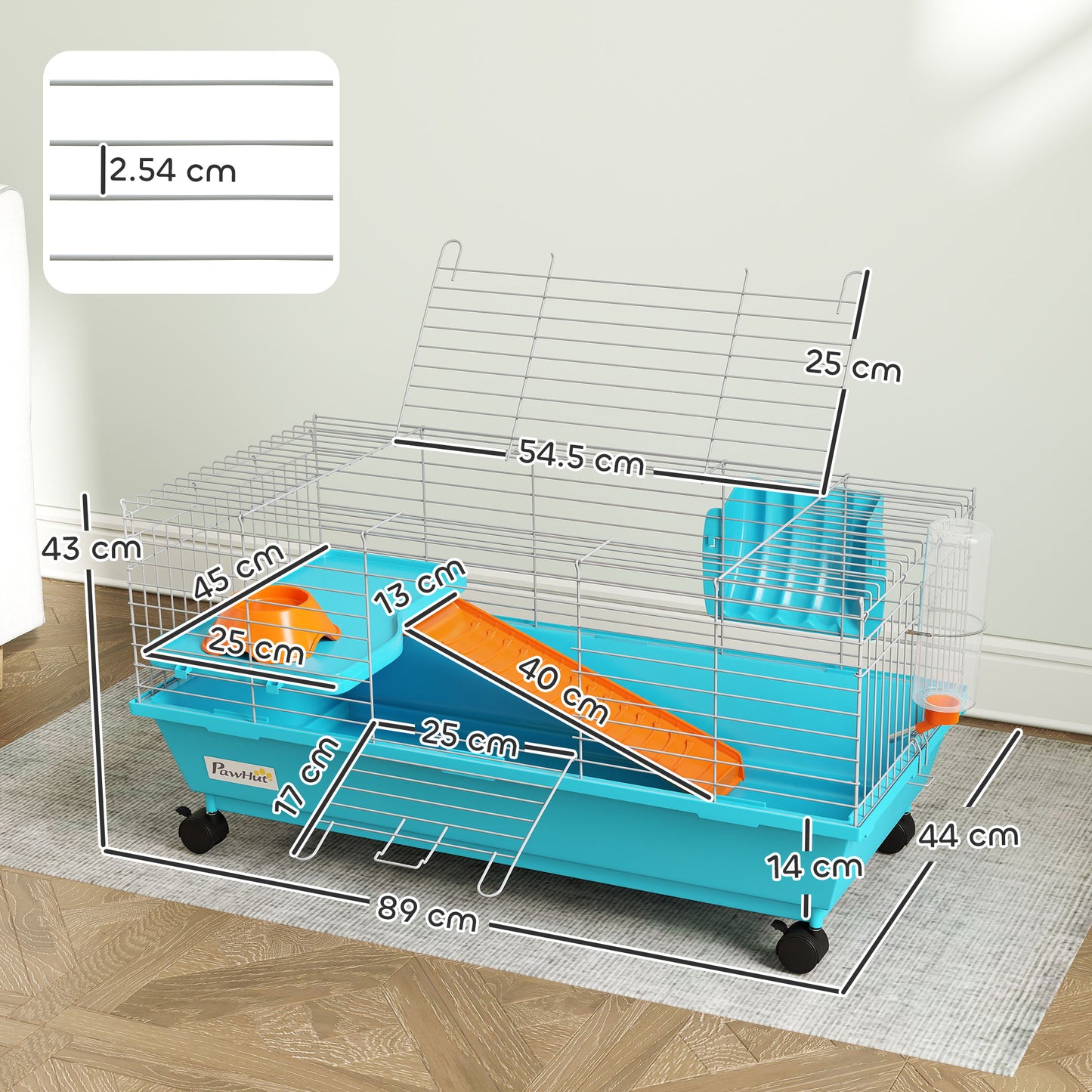 Small Animal Cage Rabbit Guinea Pigs Chinchillas Cage with Wheels Water Bottle