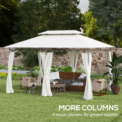 3 x 4m Metal Frame, Two-Tier Roof Gazebo - Cream White