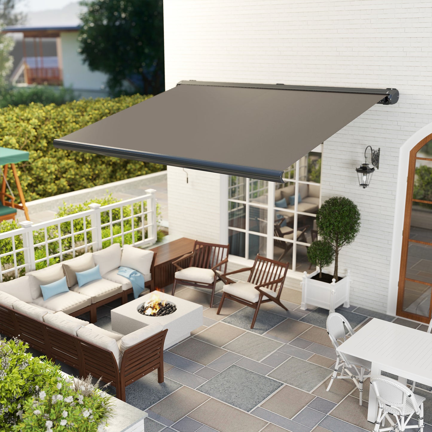 4 x 3(m) Full Cassette Electric Awning with Remote Controller, Aluminium Frame DIY Retractable Garden Awning