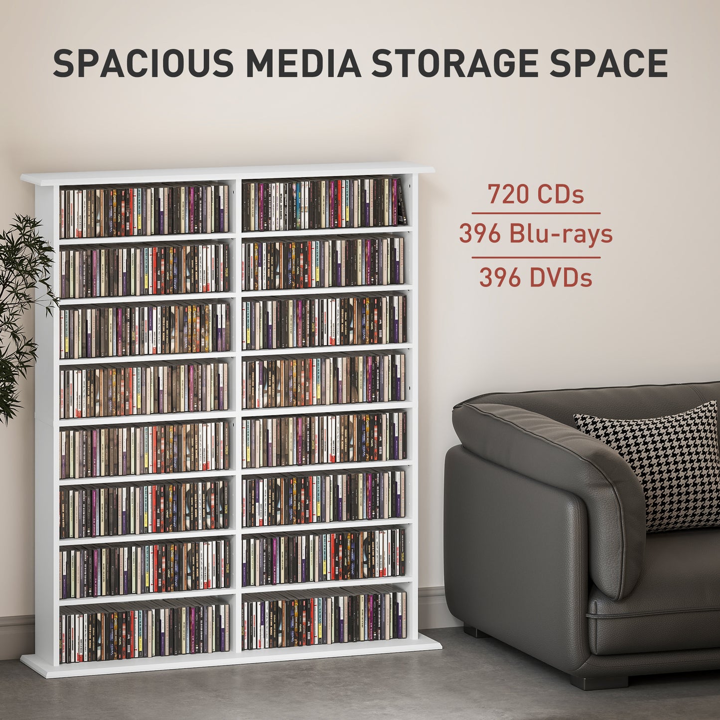 16-Compartment Media Shelf- White