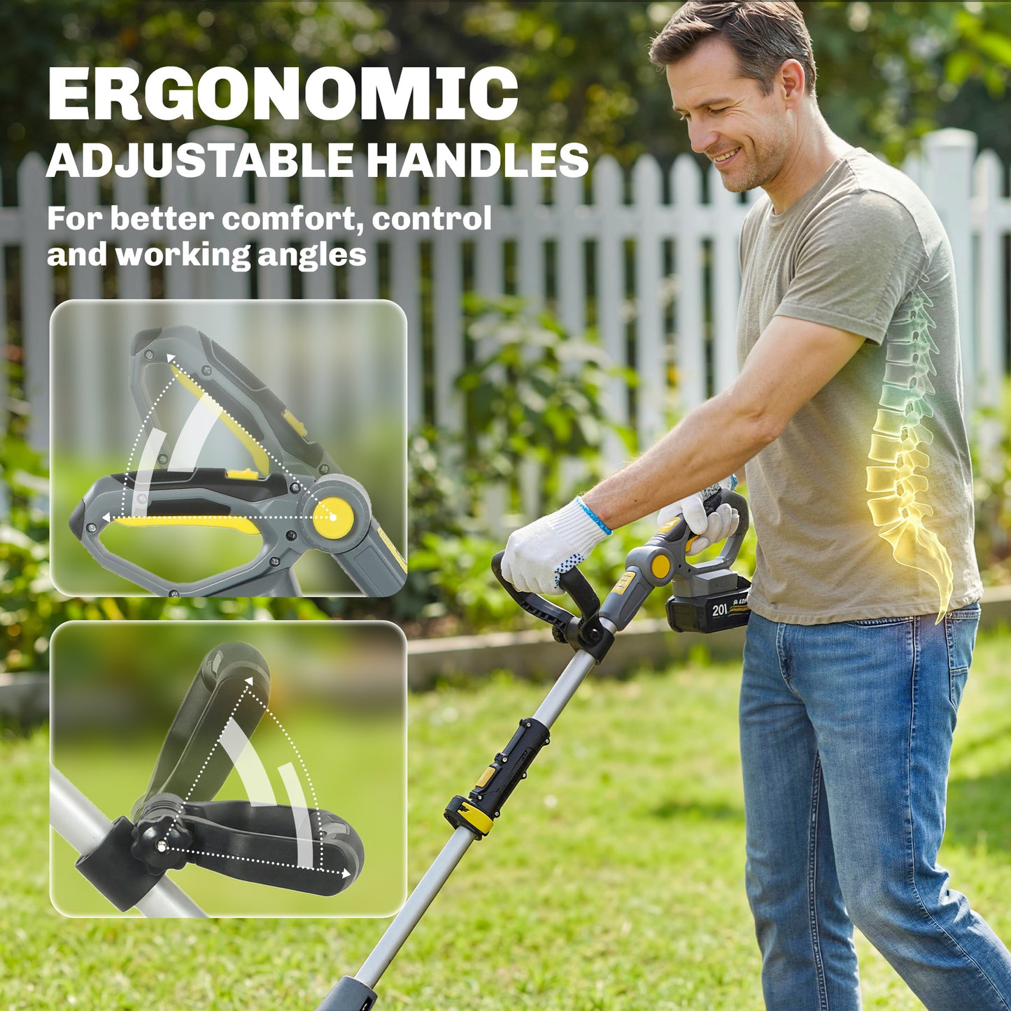 Cordless Tiller, 18V Electric Garden Rotavator with 2 x 4000mAh Batteries, Charger, 20cm Tilling Width & 18cm Depth