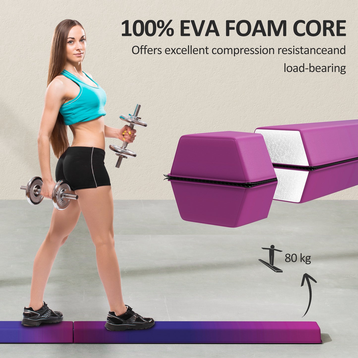 7.7ft Folding Gymnastics Beam, Floor Balance Beam for Kids with Anti-Slip Base, Gymnastics Equipment for Home, Blue
