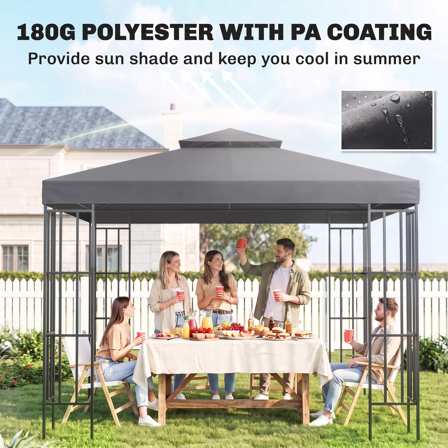 3(m) Gazebo Top Cover Double Tier Canopy Replacement Pavilion Roof Deep Grey