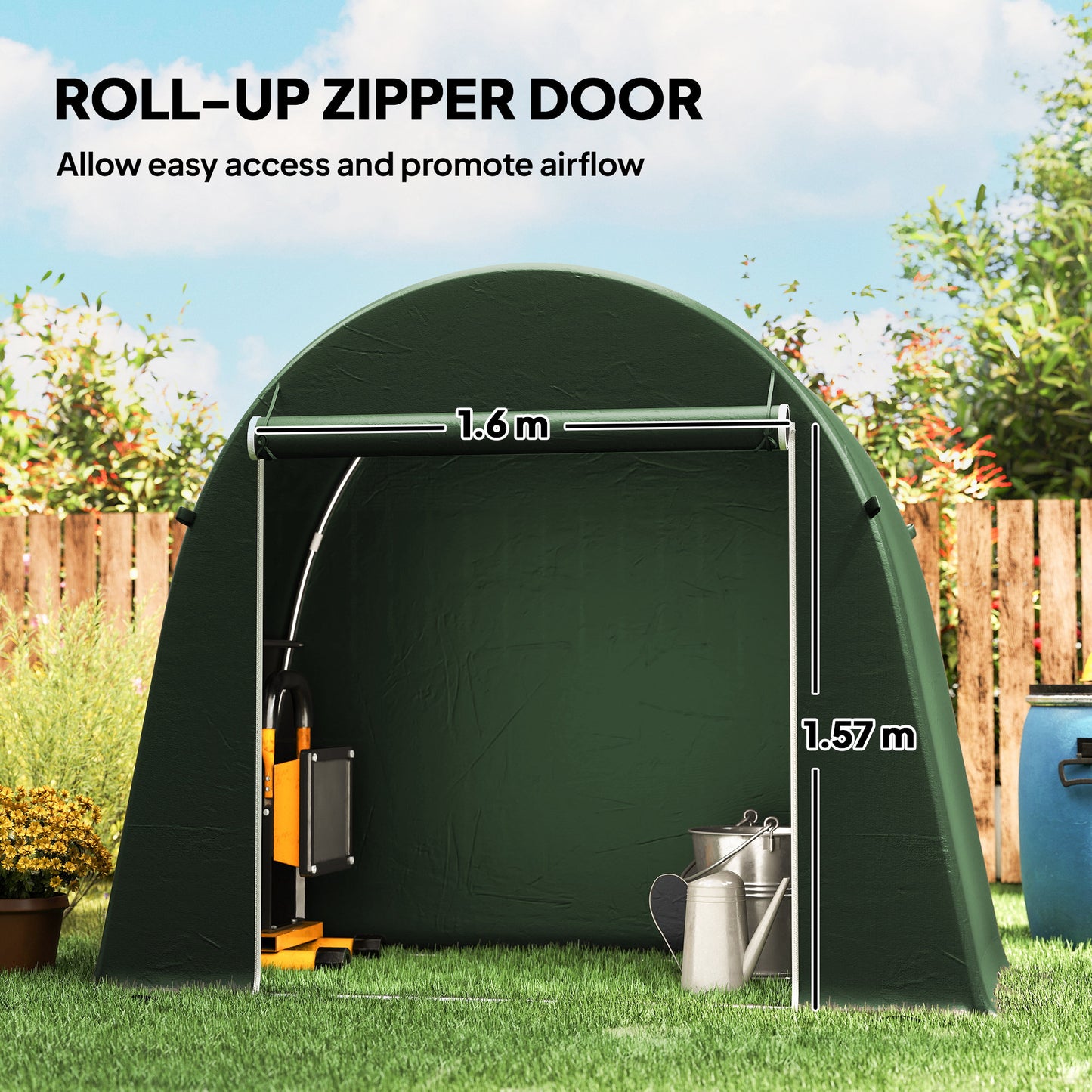 8 x 4 ft Garden Storage Tent, Waterproof Bike Tent with Roll-up Zipper Door and Galvanised Metal Frame, Green