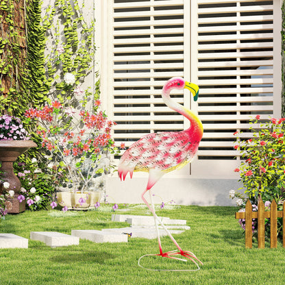 Flamingo Garden Statue Ornament, Metal Bird Art Outdoor Statue
