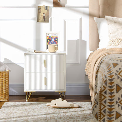 Elegant Fluted Bedside Table - White/Gold-Tone