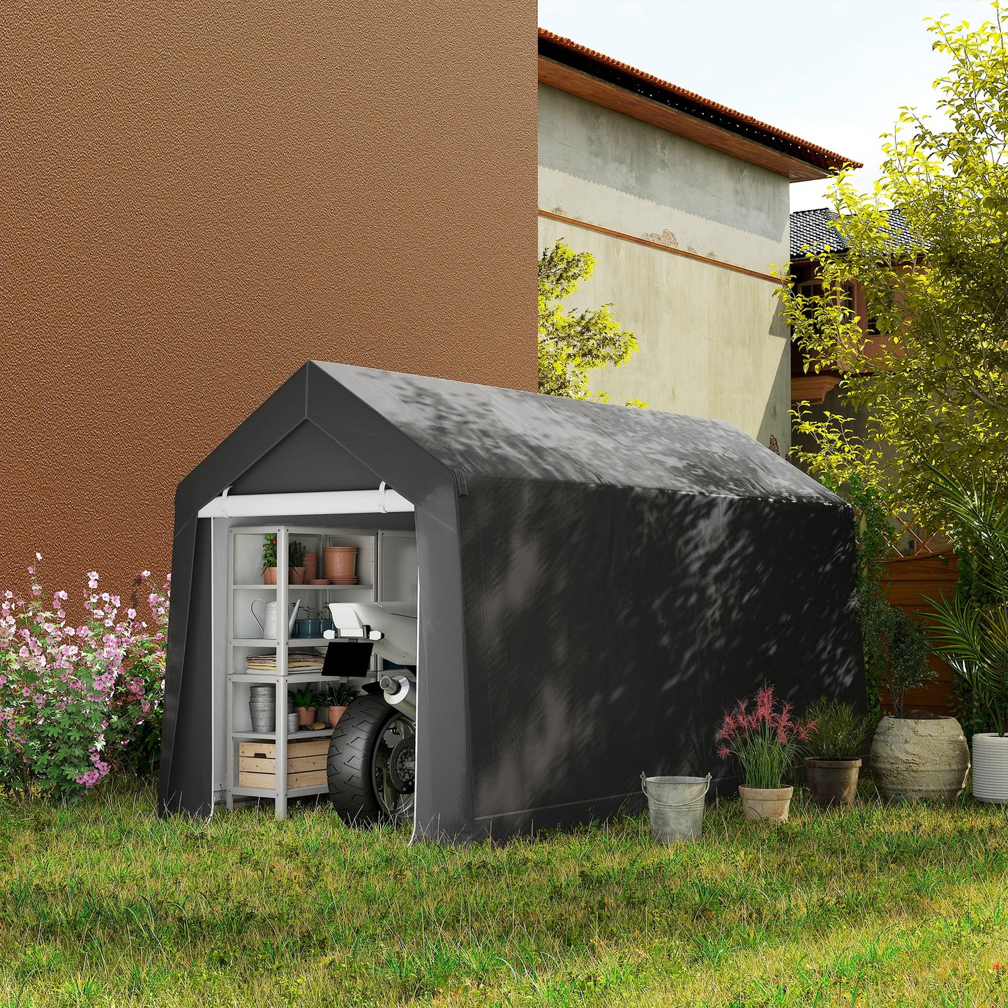 3.6 x 2.1m Portable Outdoor Shed, with Window - Dark Grey