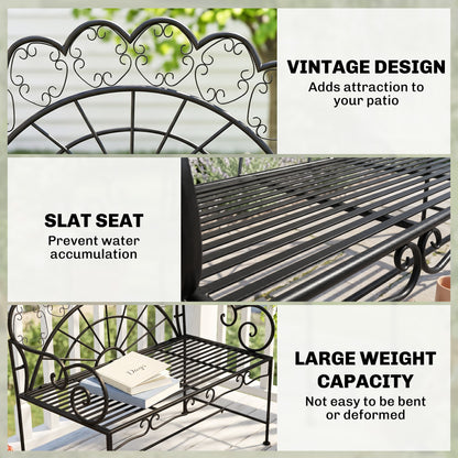 Metal Garden Bench Loveseat with Slatted Seat, Black
