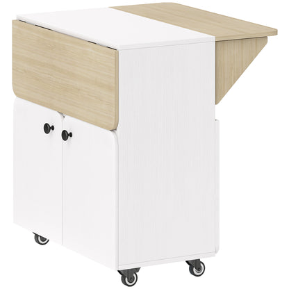Folding Dining Table, Rolling Drop Leaf Table with Hidden Shelf & Cabinet for Dining Room, Small Spaces, White