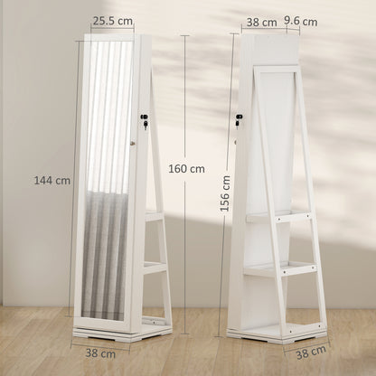 360° Swivel Jewellery Cabinet, Free Standing Full Length Mirror with Storage