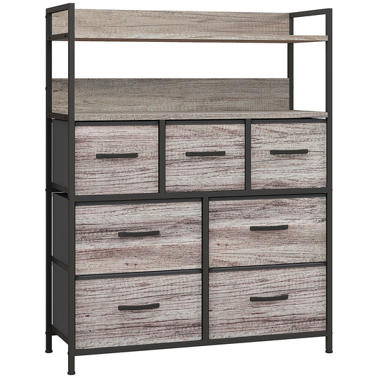 Rustic Chest of Seven Fabric Drawers - Grey Wood Effect
