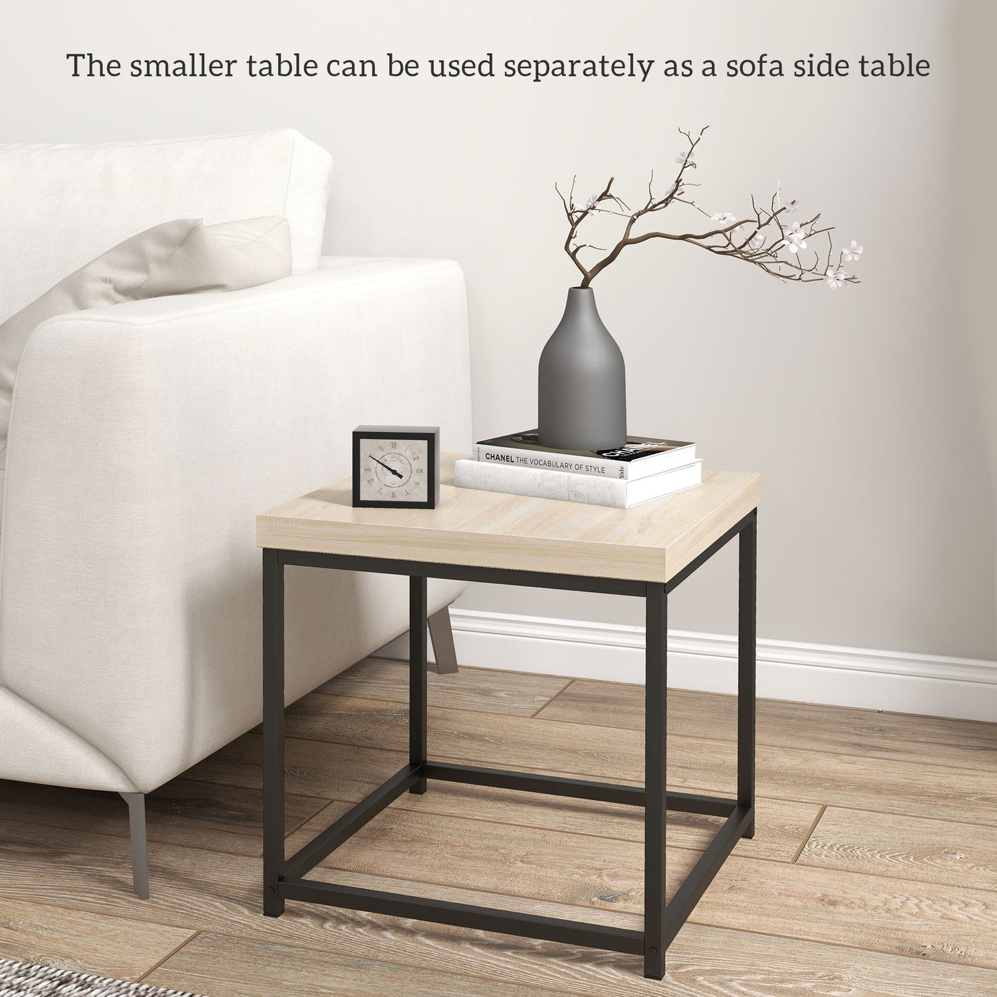Coffee Table Set of 2, Nest of Tables with 3.5cm Thick Tabletop, Oak