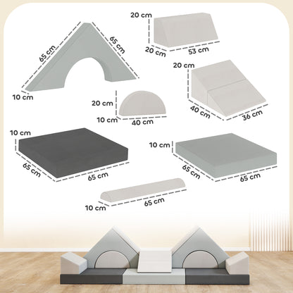 Kids Play Sofa, 12 Pieces Foam Modular Soft Play Set for Playroom, Children Convertible Sofa for Boys and Girls, Grey