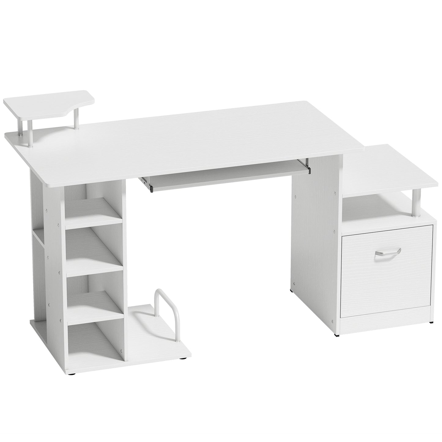 Computer Desk with Drawer Shelves CPU Storage Rack White