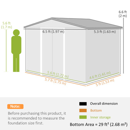 6.5 x 5ft Metal Garden Shed, House Hut Gardening Tool Storage with Ventilations, Sliding Door, Sloped Roof for Garden, Patio