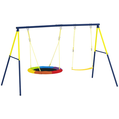 Kids Swing Set with Double Swings, Outdoor Playset with Adjustable Ropes, Metal Frame for Ages 3-8, 150kg Capacity