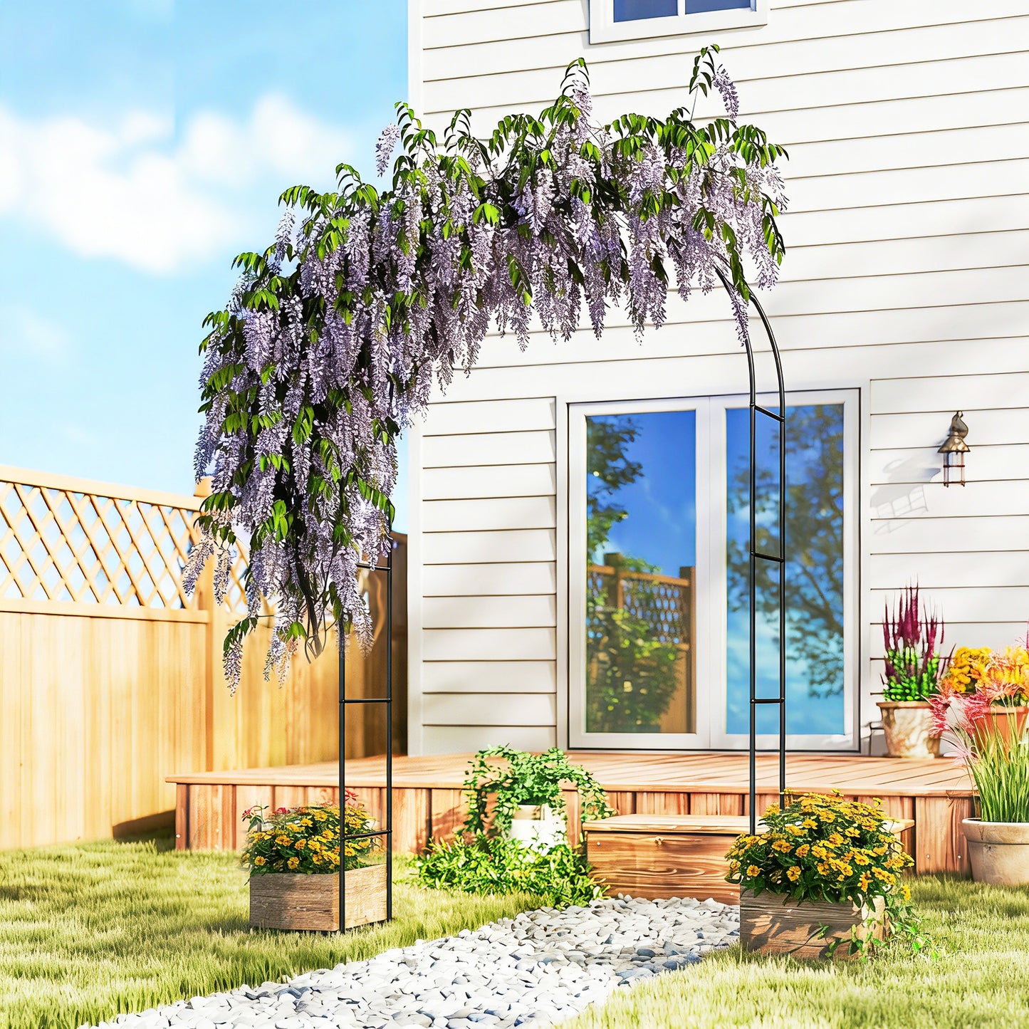 Garden Arch, 2.4 m High x 1.5 m Wide Metal Garden Trellis for Climbing Plants, Outdoor Wedding Arch for Bridal, Black