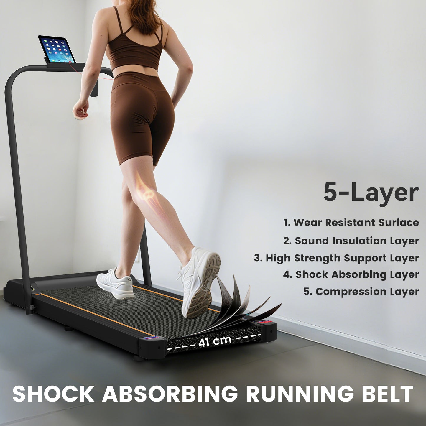 2.5HP Walking Pad, 1-6km/h Folding Treadmill with Remote Control and LED Display for Home Gym Office, Orange