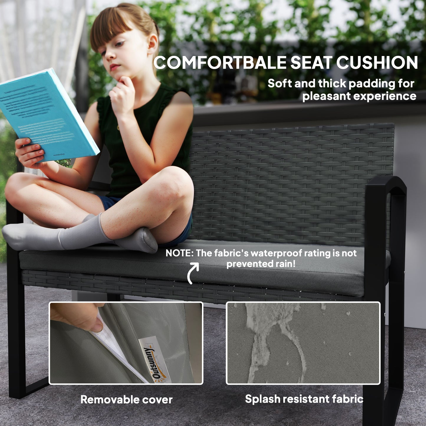 Two-Seater Rattan Garden Bench - Light Grey