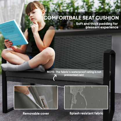 Two-Seater Rattan Garden Bench - Light Grey