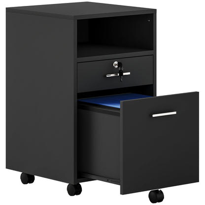 Lockable Two-Drawer Filing Cabinet, with Wheels - Black