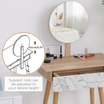 Dressing Table with Drawer and Mirror height adjustable Wooden Oak Color Bedroom Dressing Room Elegant and Durable