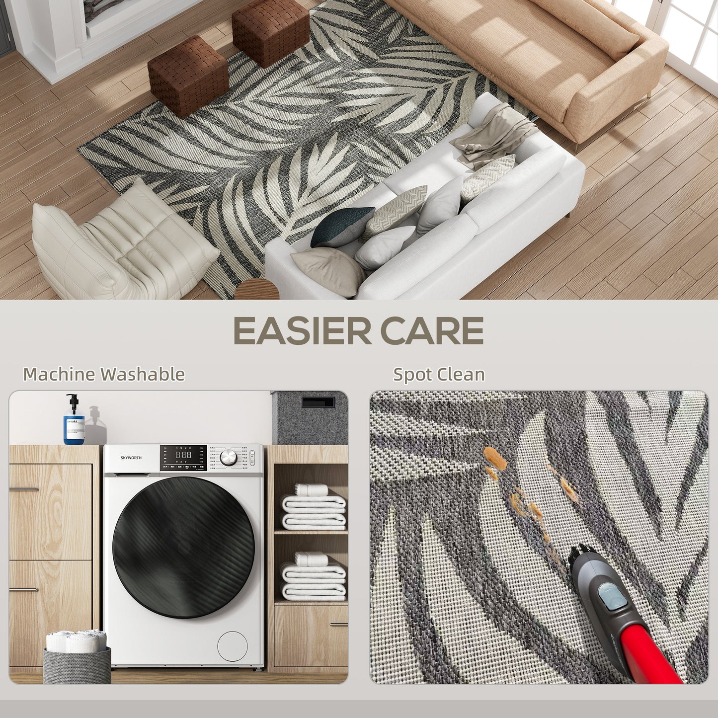 UV Resistant Indoor & Outdoor Area Rug, Easy-Cleaning Machine Washable Rug for Patio, Garden, Kitchen
