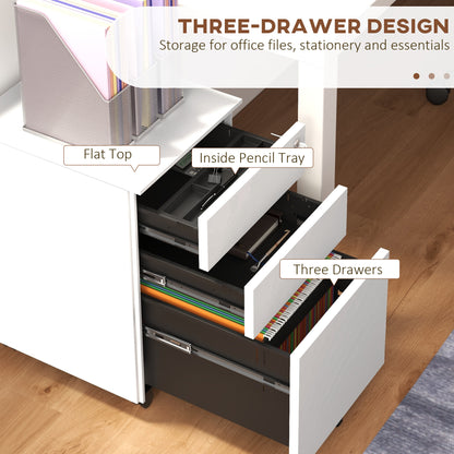 3-Drawer Vertical Filing Cabinet with Pencil Tray, Lock and 5 Wheels, Steel Mobile File Cabinet, for A4