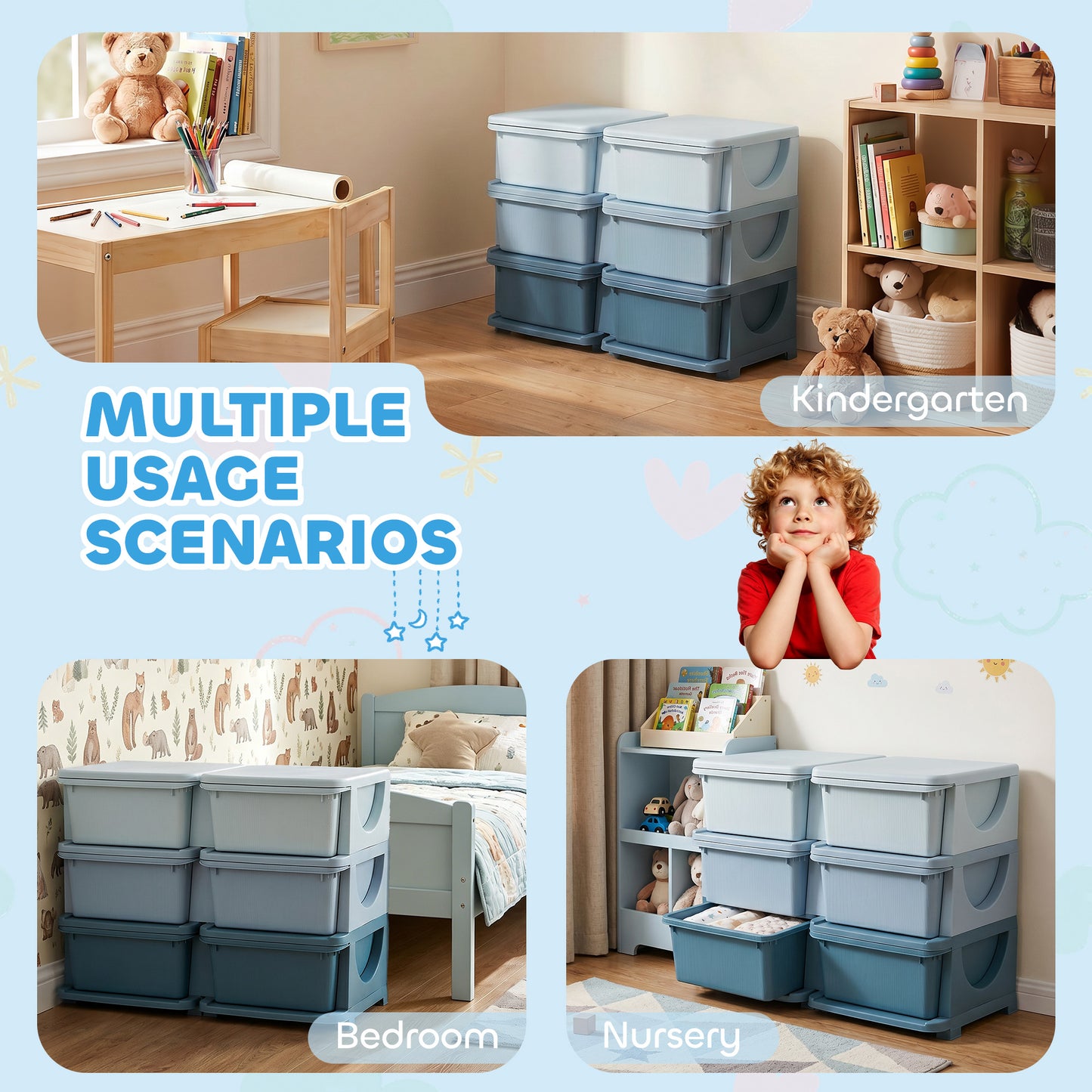 Kids Storage Unit, with Six Drawers - Blue