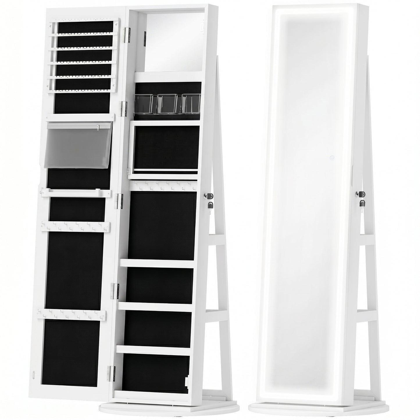 Storage Jewellery Cabinet, with Mirror and Lights - White