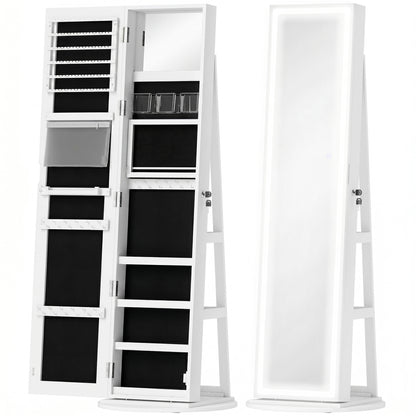 Storage Jewellery Cabinet, with Mirror and Lights - White