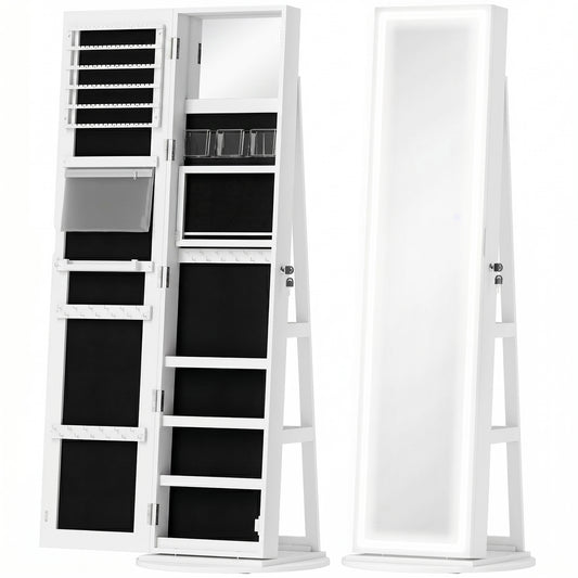 Storage Jewellery Cabinet, with Mirror and Lights - White