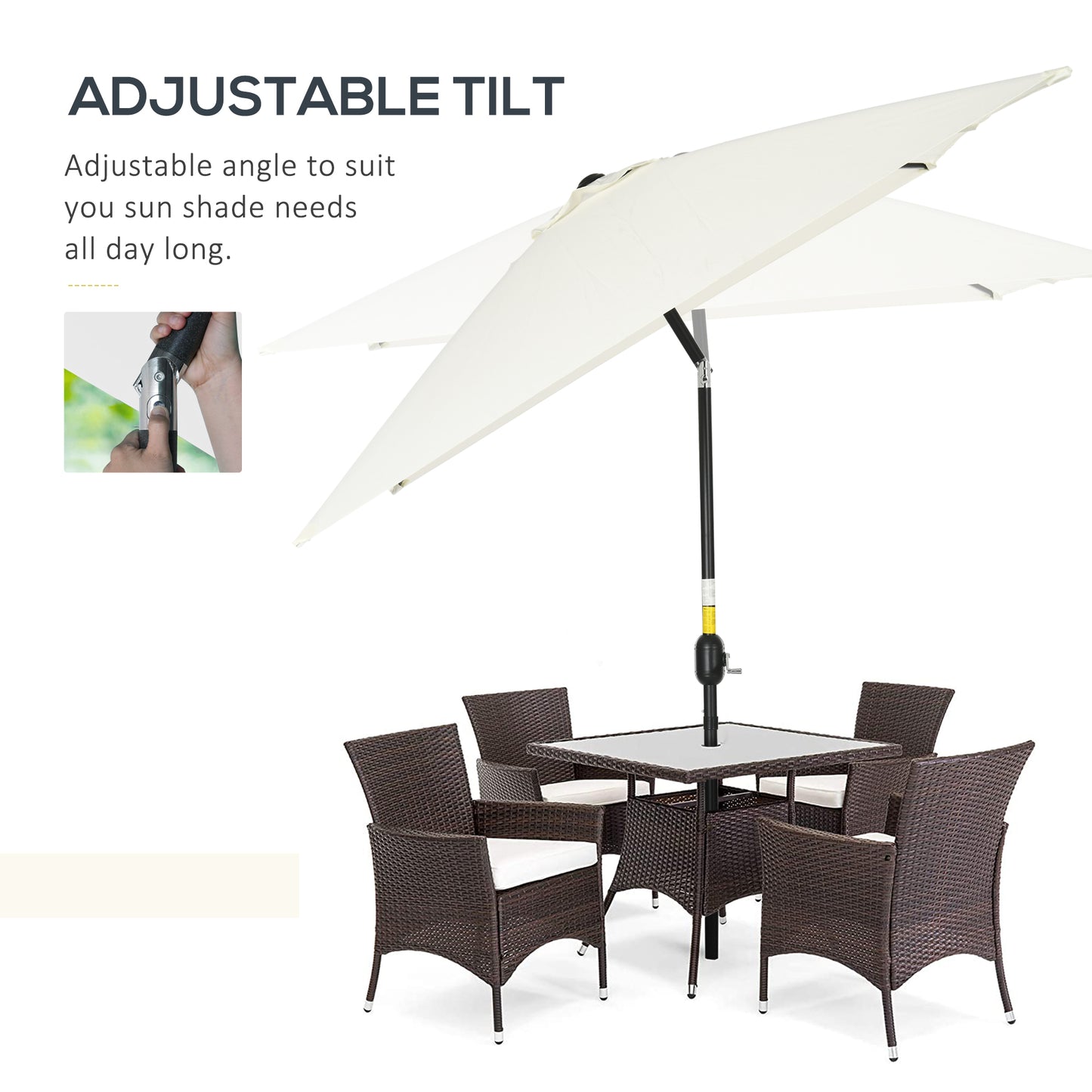 3x2m Garden Parasol Umbrella with Aluminium Pole, Tilt and Crank, Rectangular Outdoor Table Parasol Sun Shade for Patio