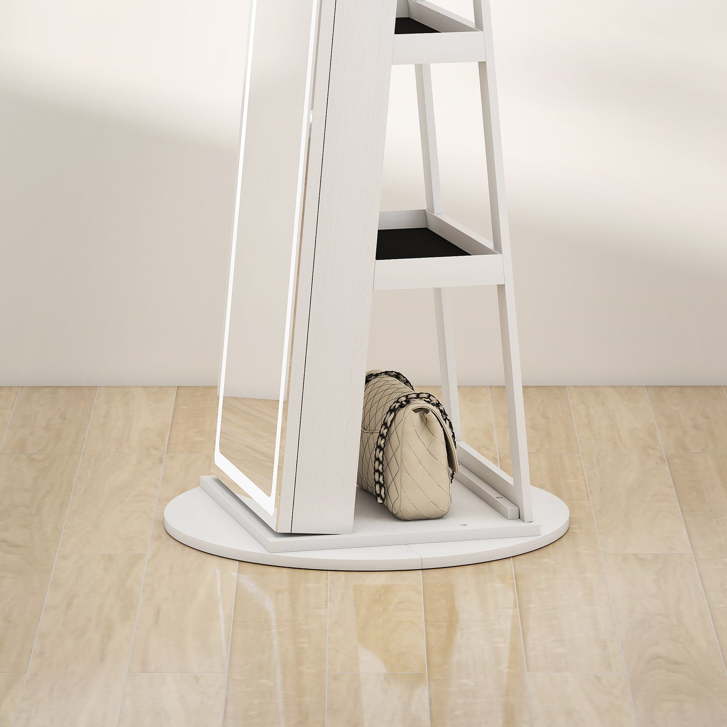 Storage Jewellery Cabinet, with Mirror and Lights - White
