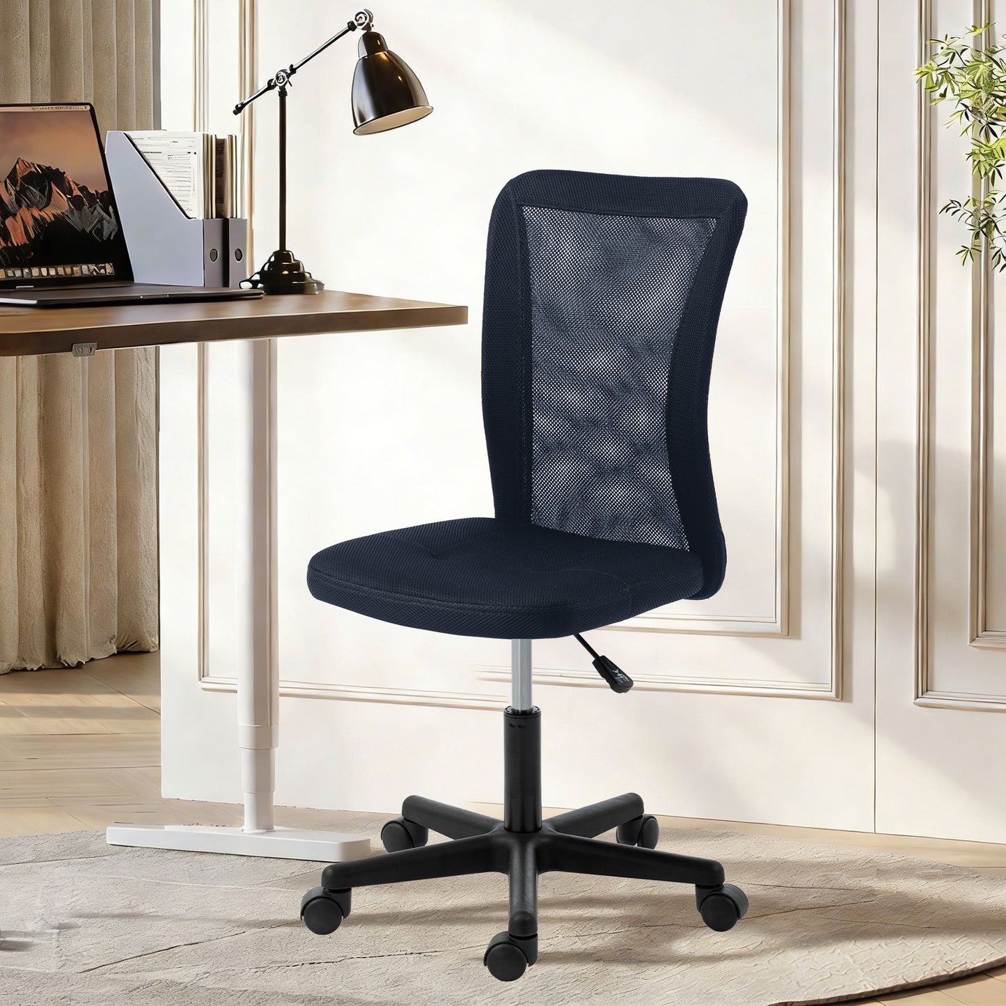 Computer Desk Chair, Mesh Office Chair with Adjustable Height and Swivel Wheels, Armless Study Chair, Dark Grey