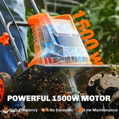 1500W Electric Garden Tiller w/Foldable Handle, 40cm Working Width, 20cm Tilling Depth, 6 Blades, 2 Adjustable Wheels
