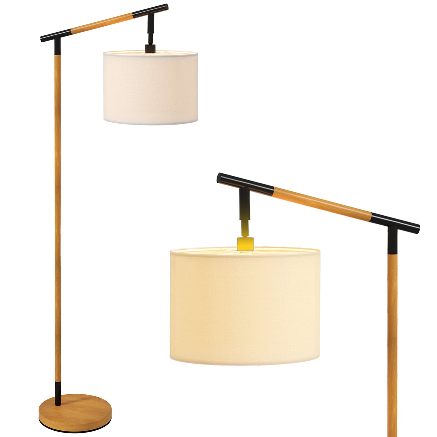 Metal Frame Floor Lamp with 350 Degree Rotating Lampshade, for Living Room and Bedroom, LED Bulb Included, Brown